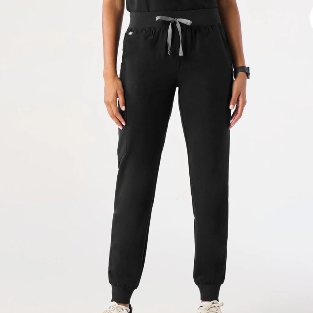 FIGS Zamora Jogger Pants Womens S Black Pocket Drawstring Elastic Waist